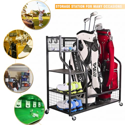 2 Golf Bags Rack Garage Storage Organizer Metal Black Storage Stand