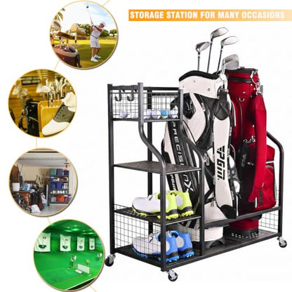 2 Golf Bags Rack Garage Storage Organizer Metal Black Storage Stand