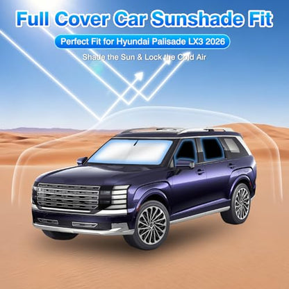 Windshield Sun Shade for Hyundai Palisade LX3 2026 Car Window Shades Thicken UV Block and Blackout Privacy Foldable Sunshades 8PCS Accessories Keep Cool Sun Visor Covers (8 Count)