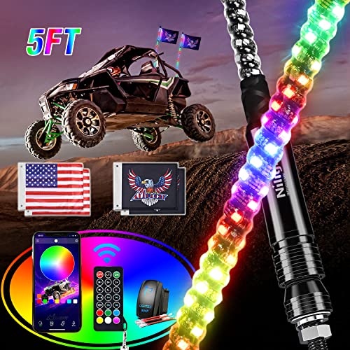 2PCS 5FT RGB LED Whip Lights APP & Remote Control