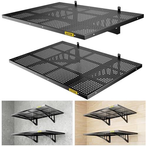 2 Pack 2x3ft Adjustable Garage Wall Shelving 560lbs Load Capacity Heavy Duty Wall Mounted Storage Shelf Metal Floating Shelves for Garage (2 Count)