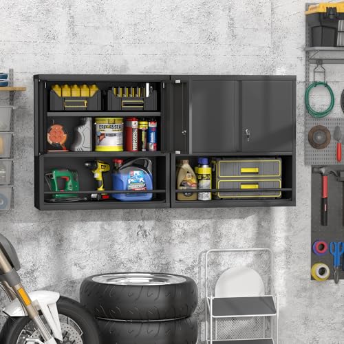 Locking Metal Garage Wall Cabinet with Doors and Shelf