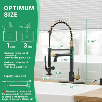Commercial Kitchen Faucets with Pull Down Sprayer Matte Black&Gold