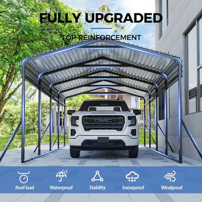 20X12 FT Heavy Duty Metal Carport Canopy with Triangle Frame Base