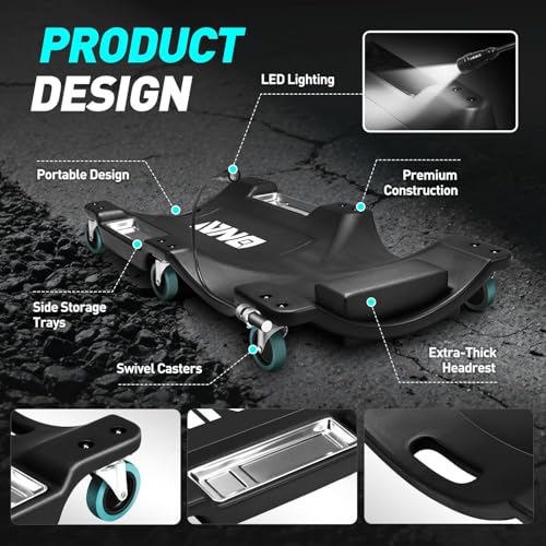 40 Inch Low Profile Plastic Rolling Garage Shop Floor Creeper with LED Light