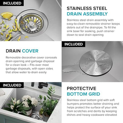 Kore 23 Inch Undermount Workstation Single Bowl 16 Gauge Deep Laundry Utility Stainless Steel Kitchen Sink with Accessories