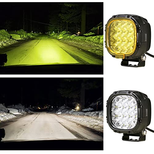 4 Inch Pair 160W Round LED Offroad Lights Super Bright Driving Offroad Pod Lights Fog Lights Work Light Bumper Light Pods with Amber Covers Wiring Harness for Pickup Trucks SUV UTV ATV (2 Count)