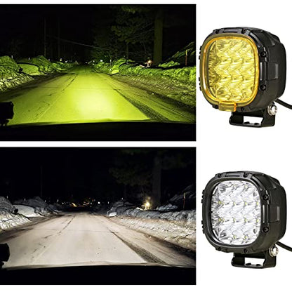 4 Inch Pair 160W Round LED Offroad Lights Super Bright Driving Offroad Pod Lights Fog Lights Work Light Bumper Light Pods with Amber Covers Wiring Harness for Pickup Trucks SUV UTV ATV (2 Count)