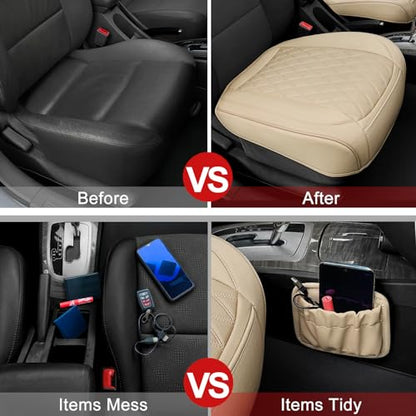 2 Pack Leather Front Car Seat Bottom Covers Beige (2 Count)