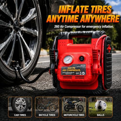 New Upgrade Car Battery Jump Starter & Portable Air Compressor