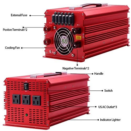 2000W Power Inverter 3 AC Outlets DC 12V to 110V AC Car Power Inverter for Camping Outdoor Power Supply ETL Listed