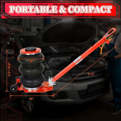 3T Triple Bag Air Jack 6600lbs Pneumatic Jack 3s Fast Lift Up 16in Airbag Jack with Adjustable Long Handle Heavy Duty Triple Air Bag Jack Lift for Cars Garage