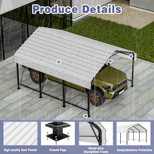 JY QAQA 12 x 15 FT Metal Carport Kits with Galvanized Steel Roof