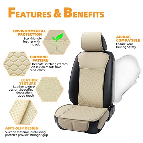 Car Seat Cover Full Set Leather Waterproof Front Rear Beige