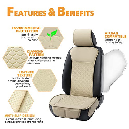 Car Seat Cover Full Set Leather Waterproof Front Rear Beige