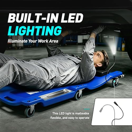 40 Inch Low Profile Plastic Rolling Garage Shop Floor Creeper with LED Light