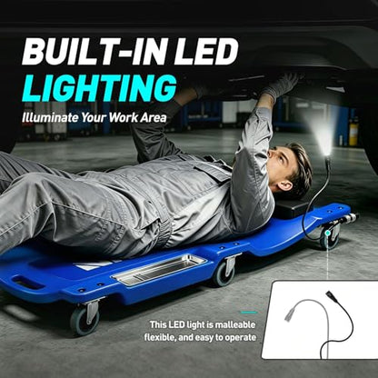 40 Inch Low Profile Plastic Rolling Garage Shop Floor Creeper with LED Light