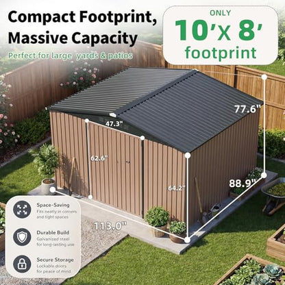 8' x 10' Large Waterproof Metal Outdoor Storage Shed