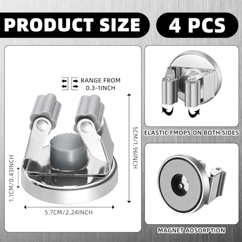 4 Pcs Magnetic Broom Holder Wall Mounted Anti Slip Rack