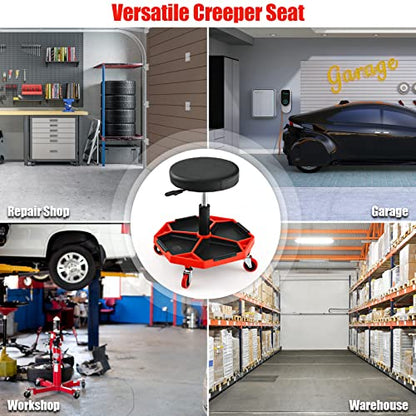 Rolling Mechanic Stool with Removable Tool Tray & Padded Cushion