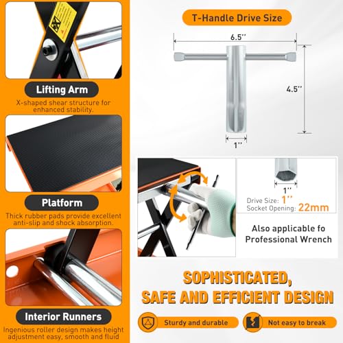 Motorcycle Lift Jack 1100 LBS Scissor Jacks Stand Lift with Wide Deck Safety Pin Handle 3.4"