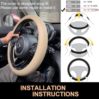Large Size Nappa Leather Steering Wheel Cover 15.75In
