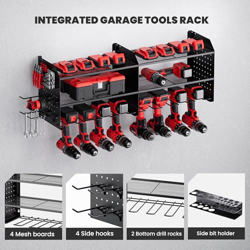 2-in-1 Power Tool Organizer Wall Mount, 3-Layer Tool Rack, Black