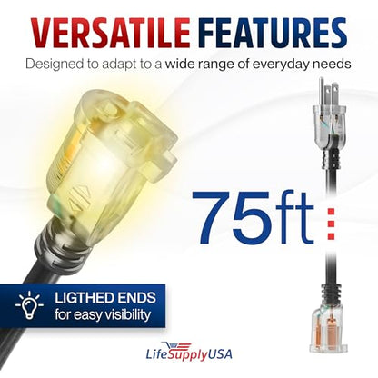 75ft Outdoor Indoor Extension Cord 10 (75 Foot)