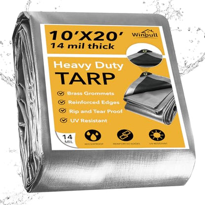 Heavy Duty Tarp 14 Mil Tarp Waterproof Silver 10x20 FT