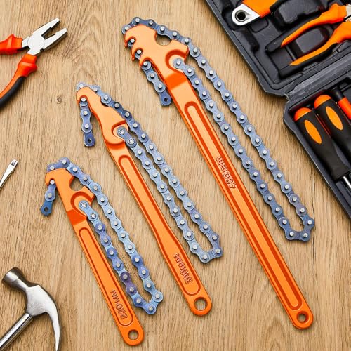 3 Pcs Large Reversible Chain Oil Filter Wrench with 12 16 9 Inch Chain Wrench Adjustable Heavy Duty Carbon Steel Sturdy Pipe Fitting Tool Spanner for Ratcheting Universal