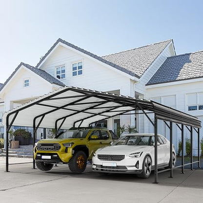JY QAQA 20 x 20 FT Heavy Duty Metal Carport Canopy with Galvanized Steel Roof
