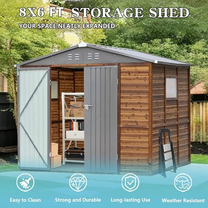 8x6 Ft Outdoor Storage Shed with Windows