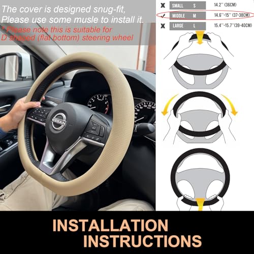 D Shaped Nappa Leather Steering Wheel Cover 14.5In