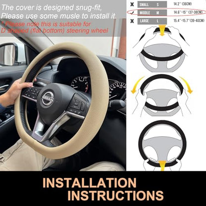 D Shaped Nappa Leather Steering Wheel Cover 14.5In