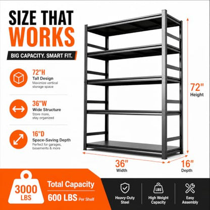 Garage Shelving 3000 LBS Adjustable Metal Storage Shelves