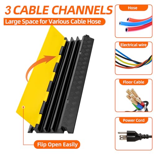 2 Pack 3 Channel Cable Protector Ramp Traffic Wire and Hose Ramp Cord Cover Heavy Duty Channels 44
