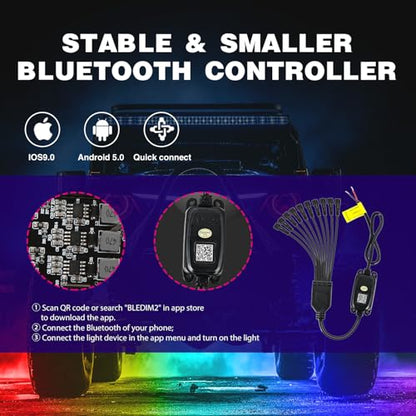 RGB LED Rock Lights Kit 10 Pods Underglow Multicolor Neon Pod