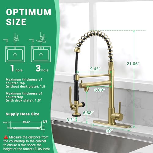 Commercial Kitchen Sink Faucet with Pull Down Sprayer Brushed Gold