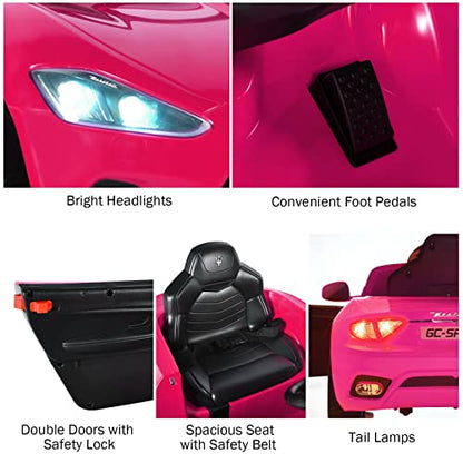 Ride on Car Pink Licensed Maserati Gbili 12V Battery Powered Electric Car with Parent Remote Control & Manual Modes
