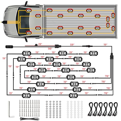 20 Pods Pure White LED Rock Lights Kit with Switch Wiring Harness (20 Count)