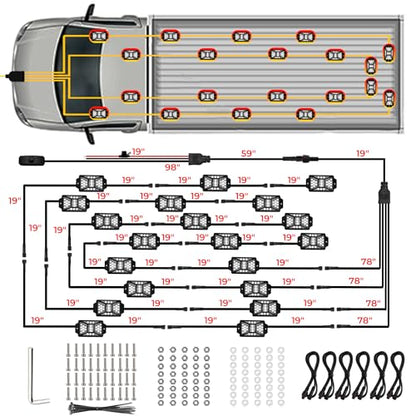 20 Pods Pure White LED Rock Lights Kit with Switch Wiring Harness (20 Count)