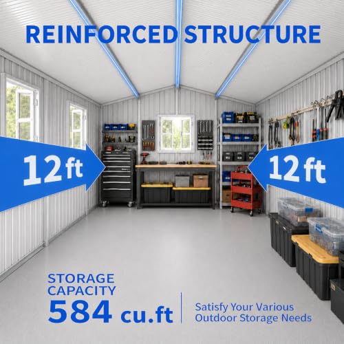 12x10 FT Outdoor Storage Shed with 3 Clear Windows