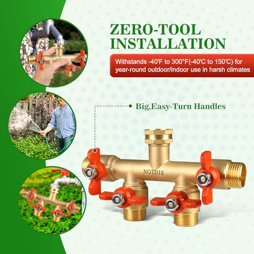 4 Way Brass Hose Splitter Full Flow with Metal Handle