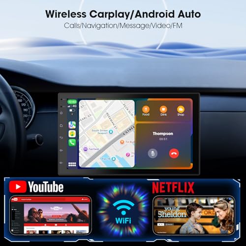 2 Din Car Radio with Wireless CarPlay & Android Auto