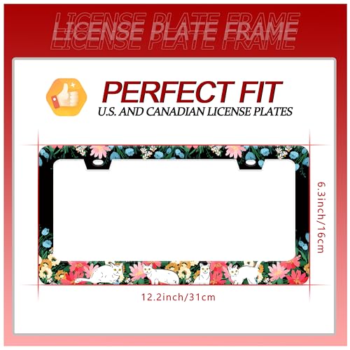 Cute Cat Flowers License Plate Frame Stainless Steel 2