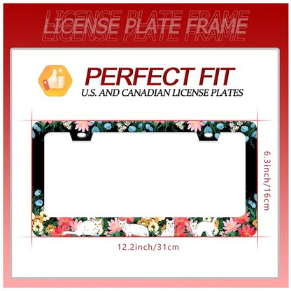 Cute Cat Flowers License Plate Frame Stainless Steel 2