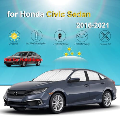 8pcs Thicken Full Sun Shades for Honda Civic Sedan 2016 (8 Count)