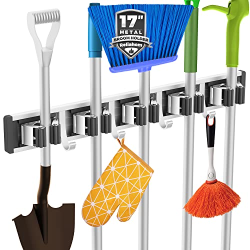 Broom Holder Wall Mount Mop Hanger Tools organizer 5Racks 4Hooks