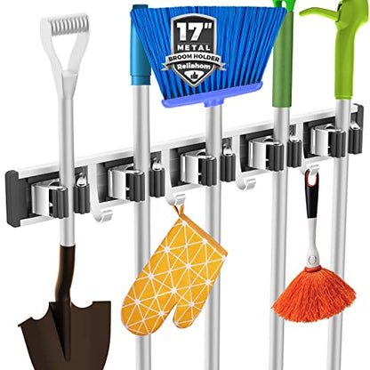 Broom Holder Wall Mount Mop Hanger Tools organizer 5Racks 4Hooks