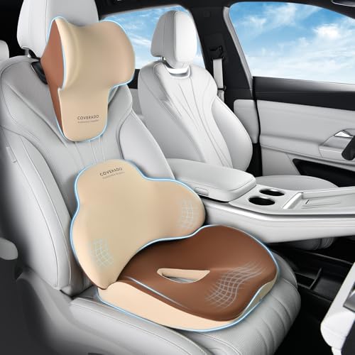 Car Seat Cushion and Lumbar Support with Headrest Pillow Memory Foam Ergonomic Back Support Driving Seat Cushion Neck Head Pillow